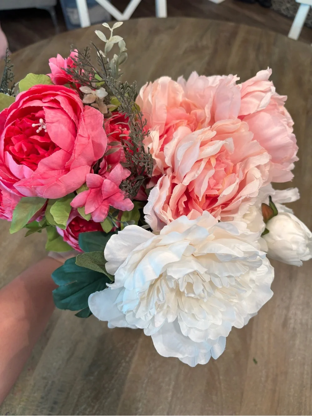 Ashland Faux Peony Bouquet - Hot Pink, Peach & White